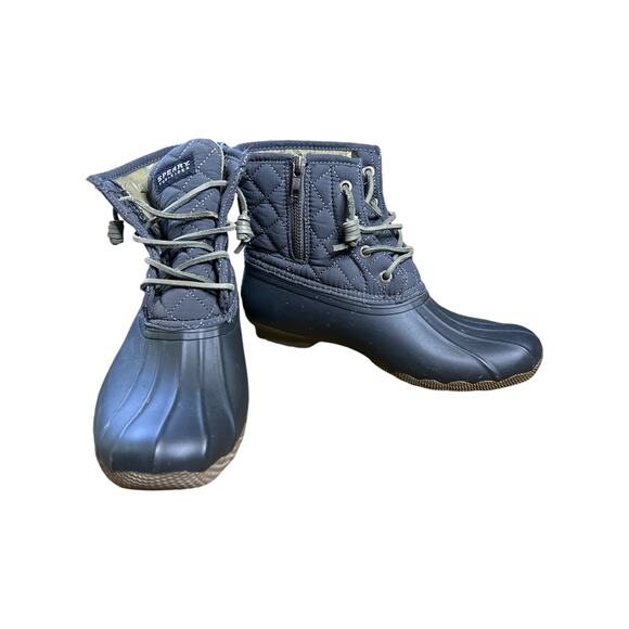 Women’s Sperry Top Sider Black/Grey Lace Up Duck Waterproof Rubber Boots Size 8 - Picture 1 of 7